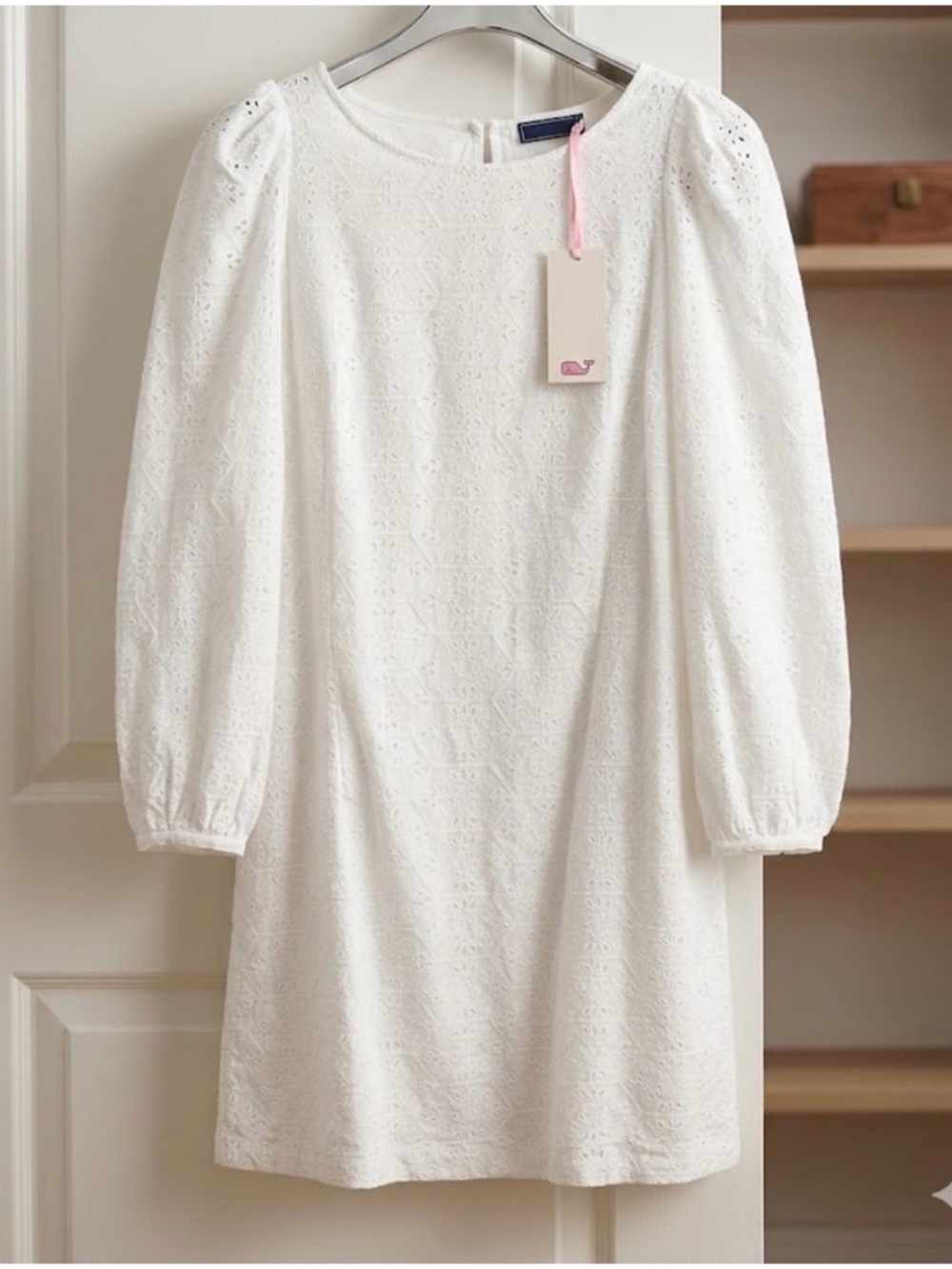 NWT Vineyard Vines Women’s White Eyelet Puff-Sleeve Dress Size Small